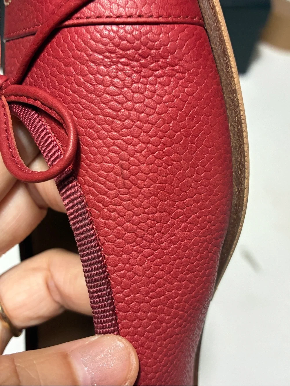 CHANEL Red caviar Leather Ballet Flats with Bow Detail